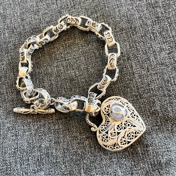 Brighton Treasures .925 Sterling Silver Filgree Heart Toggle Bracelet RARE Bali - Picture 6 of 7